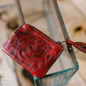 Sheridan Tooled Leather Coin Pouch with Tassel [Oxblood] ✙ON SALE NOW✙